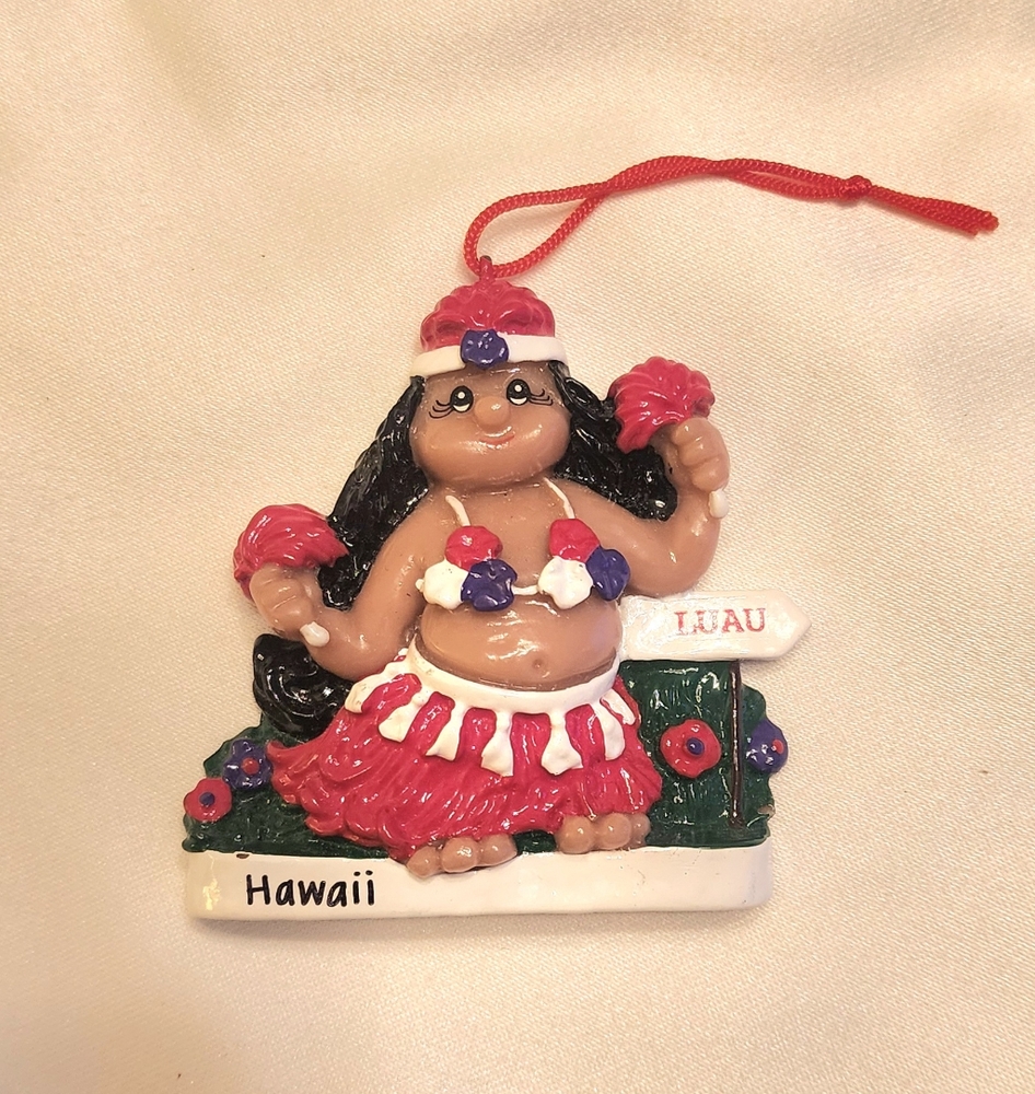 Vintage Hula Girl Joseph K CO Hawaiian Poi People Christmas Ornament